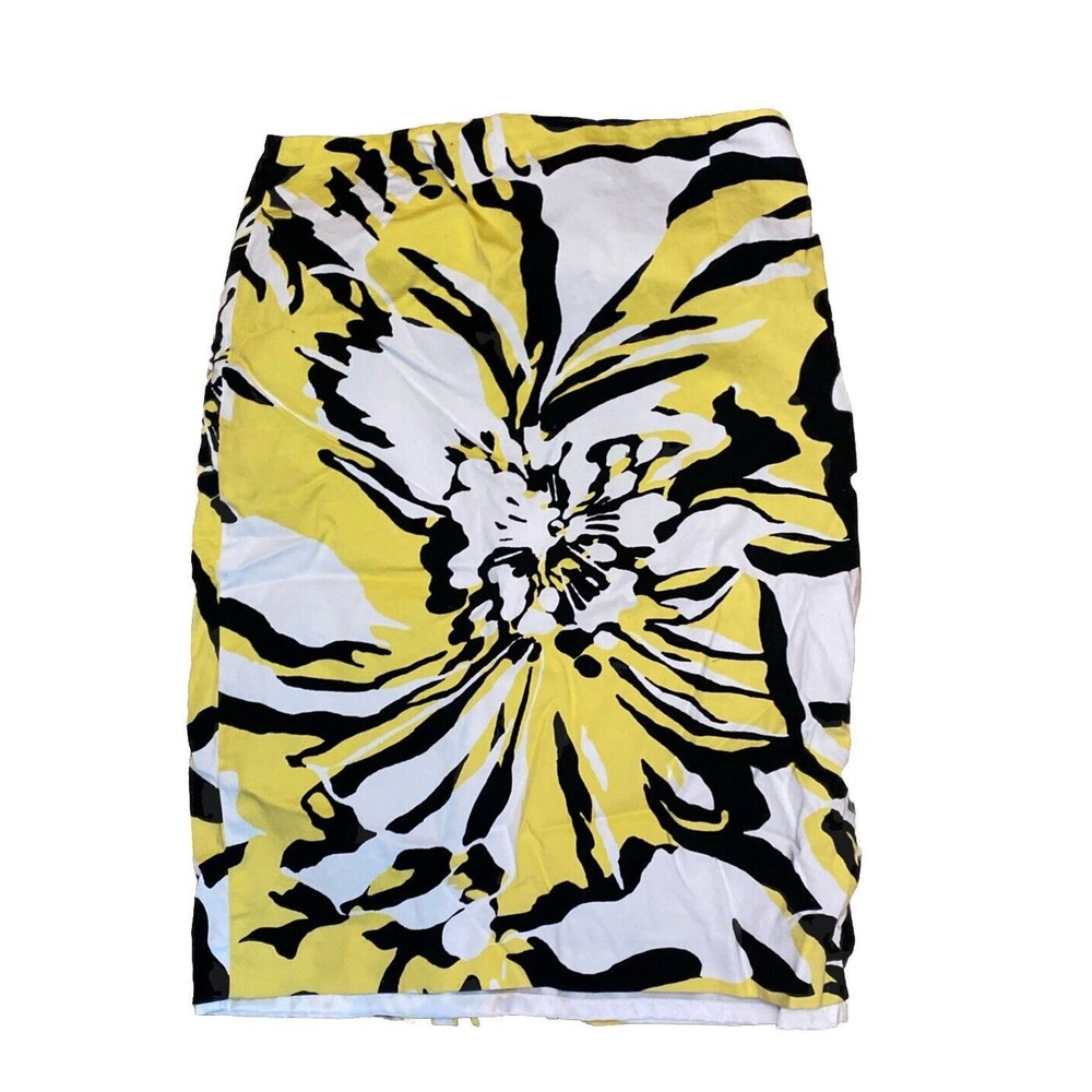 Express Design Studio Womens‎ Skirt Floral 2 Yellow Black Slit And Zipper Back
